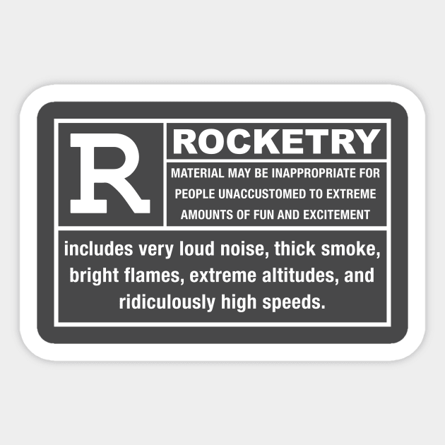 ROCKETRY Warning Label ( back of shirt ) Sticker by Eugene and Jonnie Tee's